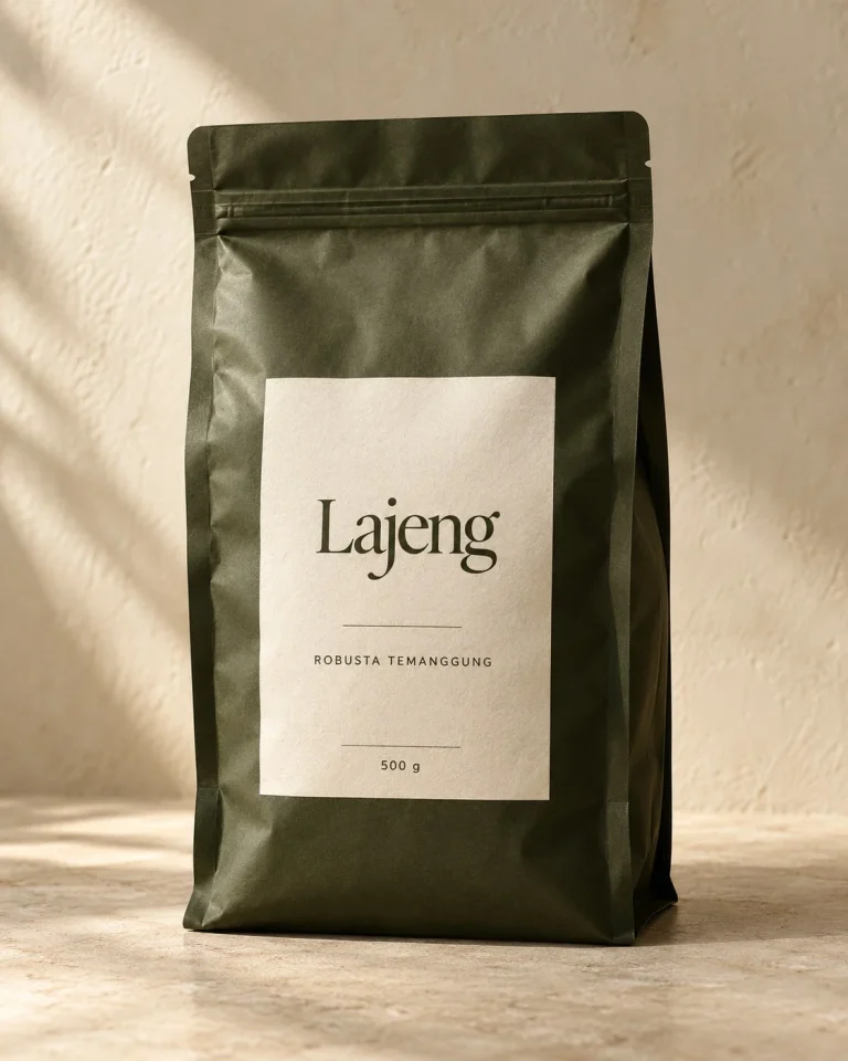 Kemasan olive kopi Robusta Temanggung Lajeng 500 g